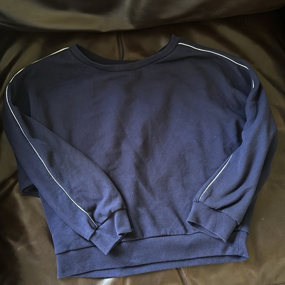 Levi's Tops - Levi’s Cropped Sweatshirt Navy Blue With White Pinstripe Down Arms